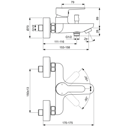 Настенный смеситель для ванны/душа Ideal Standard SESIA BC208AA