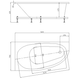 Акриловая ванна 160x90 Aquatek (DIV160-0000002), асимметричная