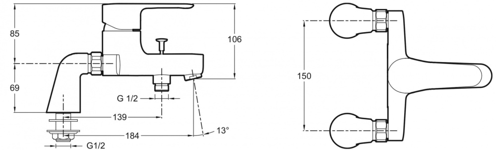 Фото Смеситель Jacob Delafon July E16043-4-CP для ванны и душа, на борт ванны
