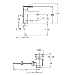 Смеситель Jacob Delafon Strayt Mini E8776-CP с донным клапаном для раковины