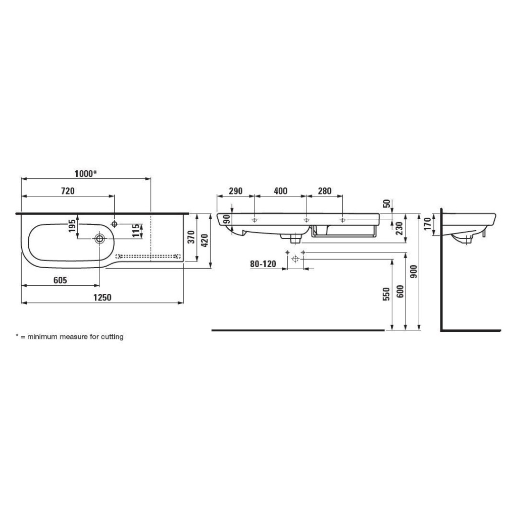 LAUFEN LB3 modern 8.1368.4.000.106.1 Умывальник-столешница справа, 1250х420 мм