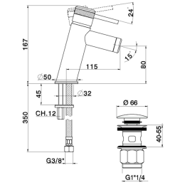 Фото HUBER Chronos Смеситель однорычажный для раковины на 1 отверстие с донным клапаном, цвет хром