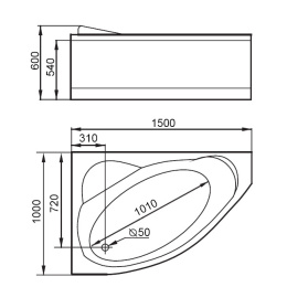 Акриловая ванна 150x100 Gemy (G9009 B L), прямоугольная-асимметричная