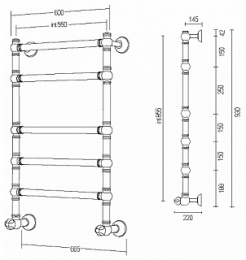 Полотенцесушитель водяной Margaroli Armonia 9-464-5 94645505GO, высота 93 см, ширина 66.5 см, золото