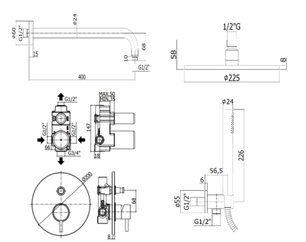 Фото Комплект для душа Paffoni LIGHT (KITLIG015HG) медовое золото