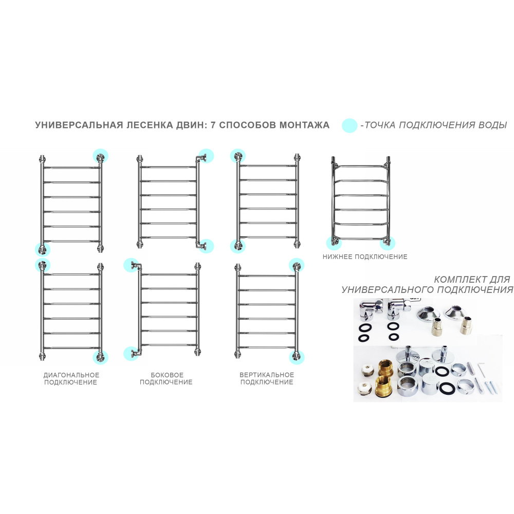Полотенцесушитель Двин Q braid 60/50 1"-3/4"-1/2" Универсальный К1, Полированный (4627146181293)