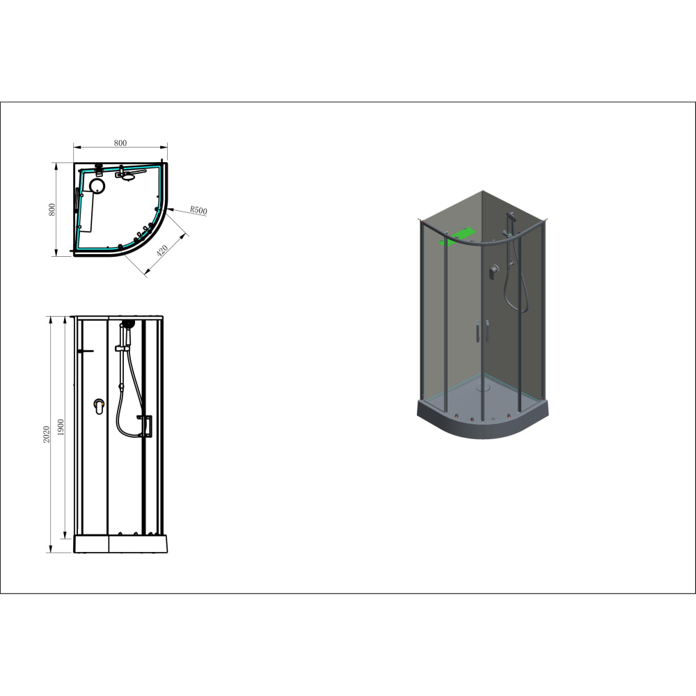 Душевая кабина 80x80x202 Aquanet (00281961) Без гидромассажа, Акрил, Поддон низкий