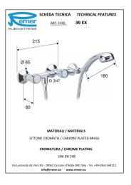 Смеситель Remer для душа RR 39EX рез + шланг/лейка