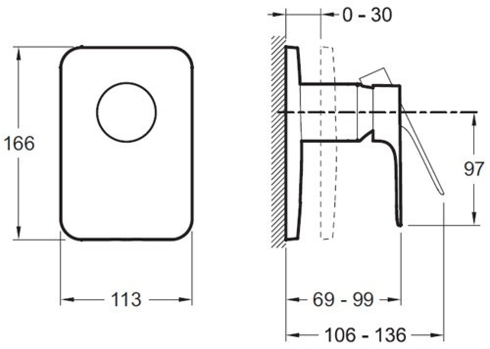 Смеситель Jacob Delafon Aleo+ E98706-CP для душа, лицевая панель, на 1 выход