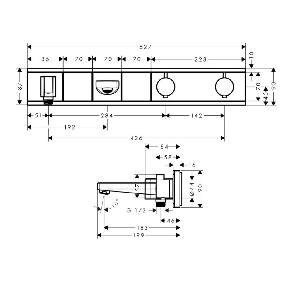 Термостатический смеситель для ванны 15359600 Hansgrohe RainSelect (черный, хром)