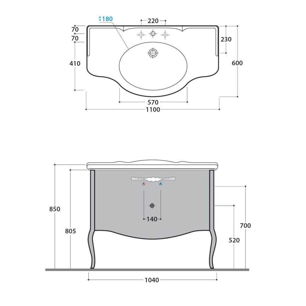 Тумба с раковиной Globo Paestum (PS110FO+PA022.BI)