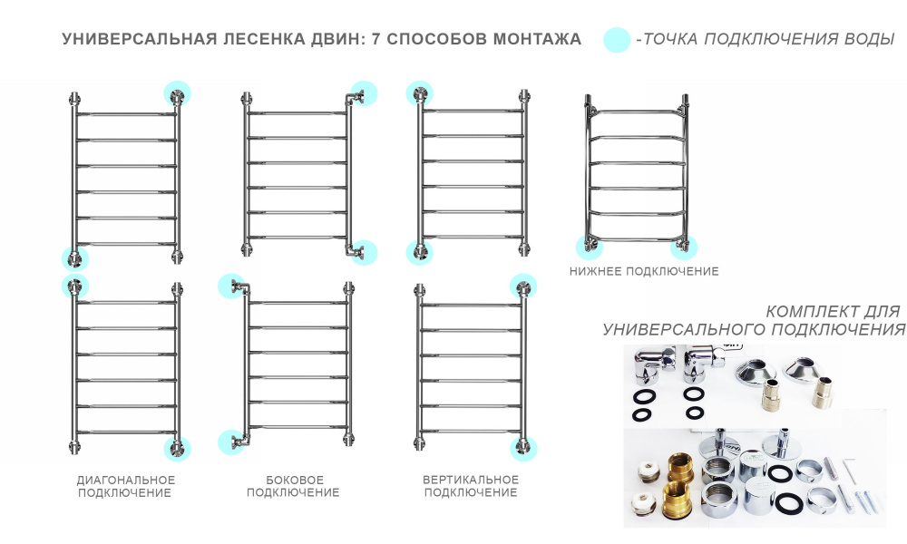 Полотенцесушитель Двин E 100/50 1"-1/2" Универсальный К3, Золотой хром (4627085990413)