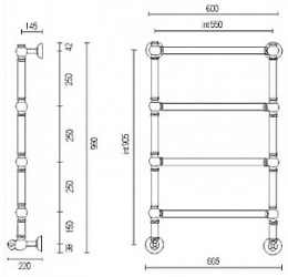 Полотенцесушитель водяной Margaroli Armonia 9-442-4 94425504, высота 90.5 см, ширина 66.5 см