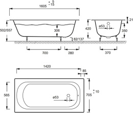 Фото Чугунная ванна Jacob Delafon Nathalie E2964-00, 160*70 см, без ручек