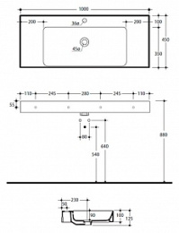 Раковина Kerasan Cento 355001 (100 см) с 1 отверстием под смеситель
