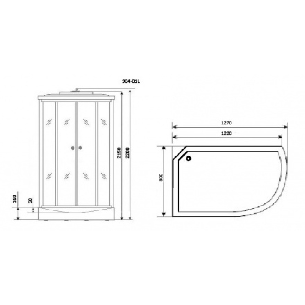 Душевая кабина 131x80x220 Niagara (NG-904-01L) С гидромассажем, акрил, Поддон низкий