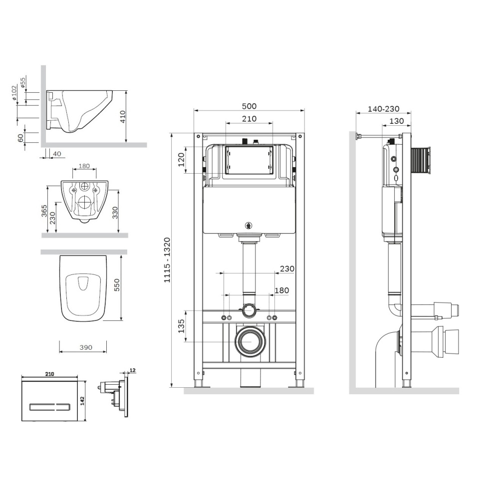Инсталляция + унитаз + клавиша Am.Pm Inspire 2.0 (IS450A38.50A1700) синий