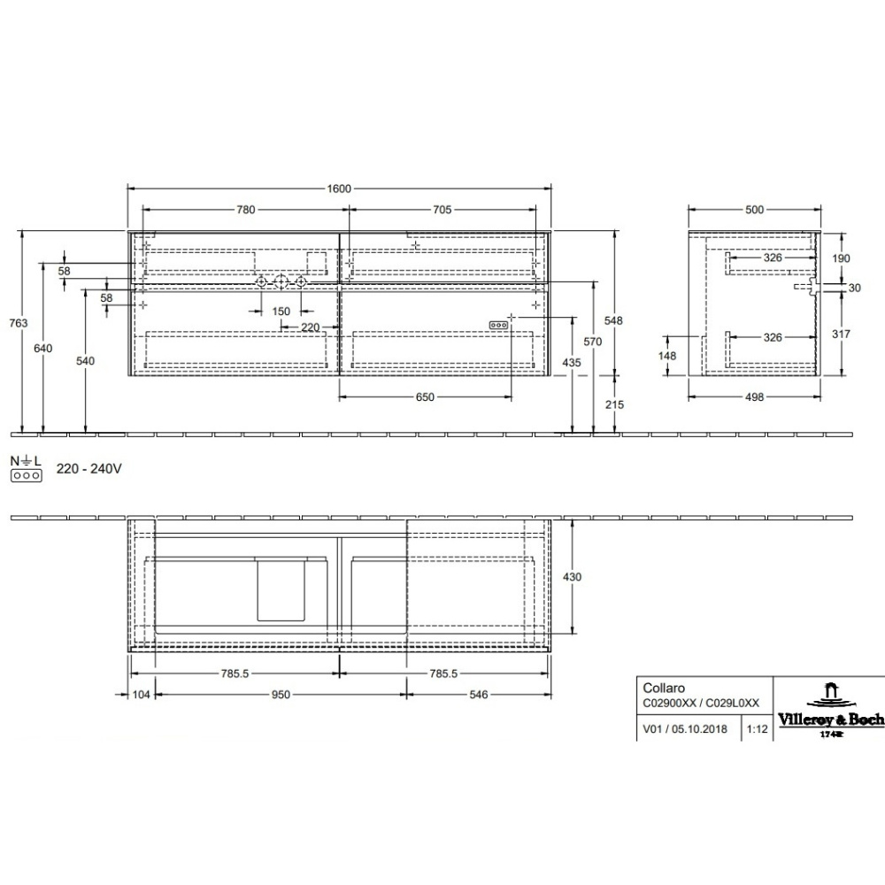 Villeroy Boch Collaro C02900E8 Тумба под раковину 1600х500 мм (White Wood)