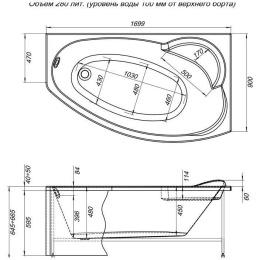 Акриловая ванна 170x90 Aquanet (00204041), асимметричная