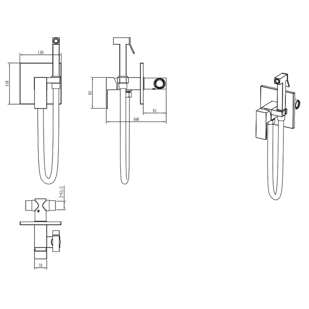 Фото Гигиенический душ со смесителем Boheme Qubic 477-MW Белый матовый