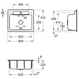 Villeroy & Boch SILUET 60 S 334601RW Кухонная мойка 600 x 220 x 510 мм (цвет белый камень)