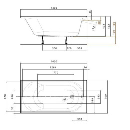 Акриловая ванна 140x70 KOLO (XWP1240000), прямоугольная