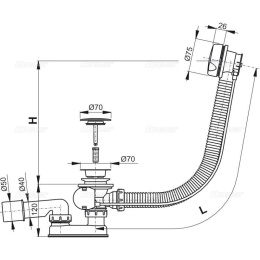 Alcaplast Сифон для ванны автомат комплект белый пластик/пластик (100 cm), A51BM-100
