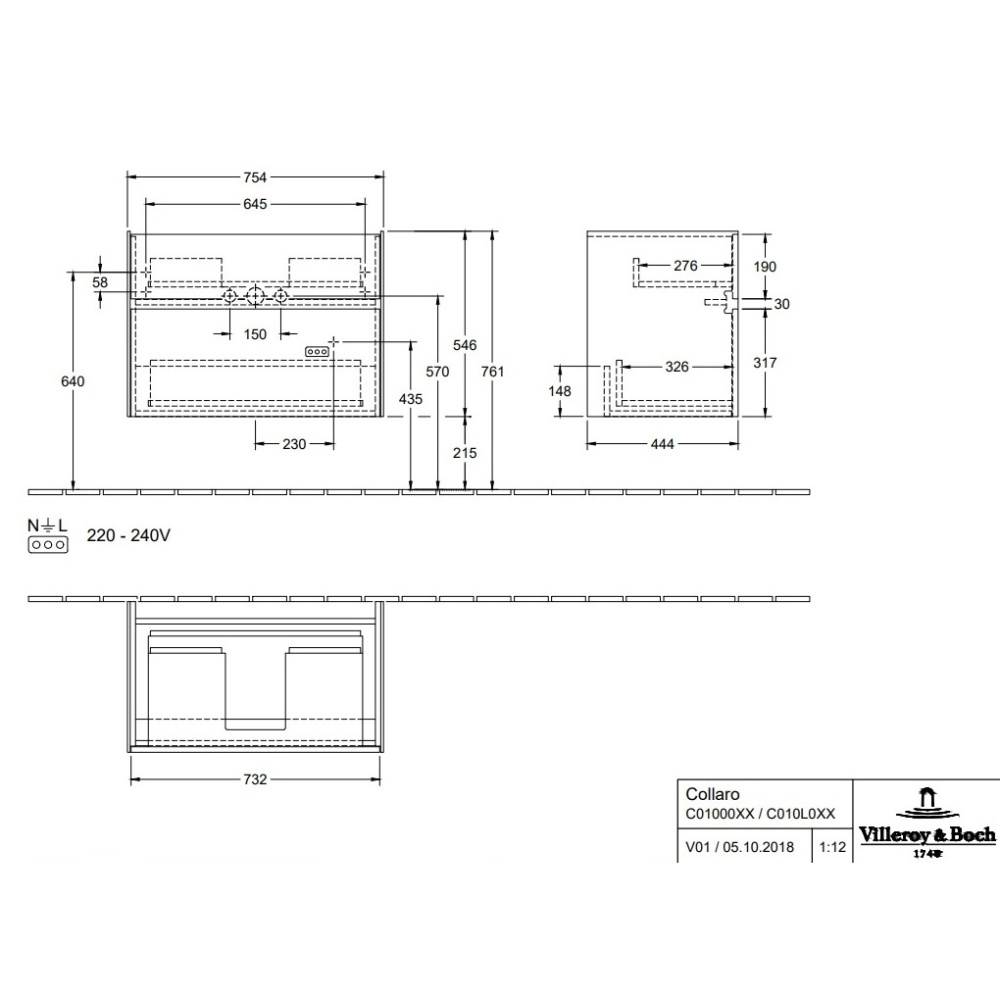 Villeroy Boch Collaro C010L0MS Тумба под раковину 754х444 мм (White Matt)