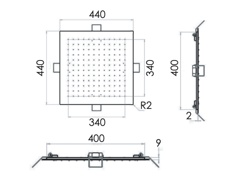 Фото Верхний душ потолочный 44 см Remer INOX SS357EFS44