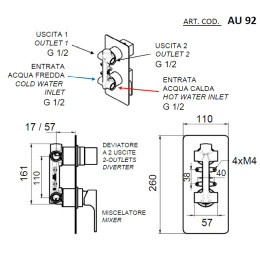 Смеситель для душа Remer Absolute AU92BG, золото брашированное
