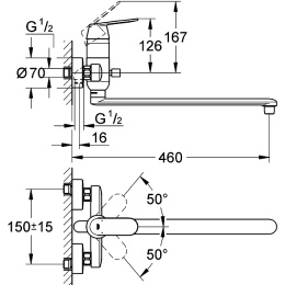 Смеситель для ванны Grohe Eurosmart Cosmopolitan 32847000 с длинным изливом
