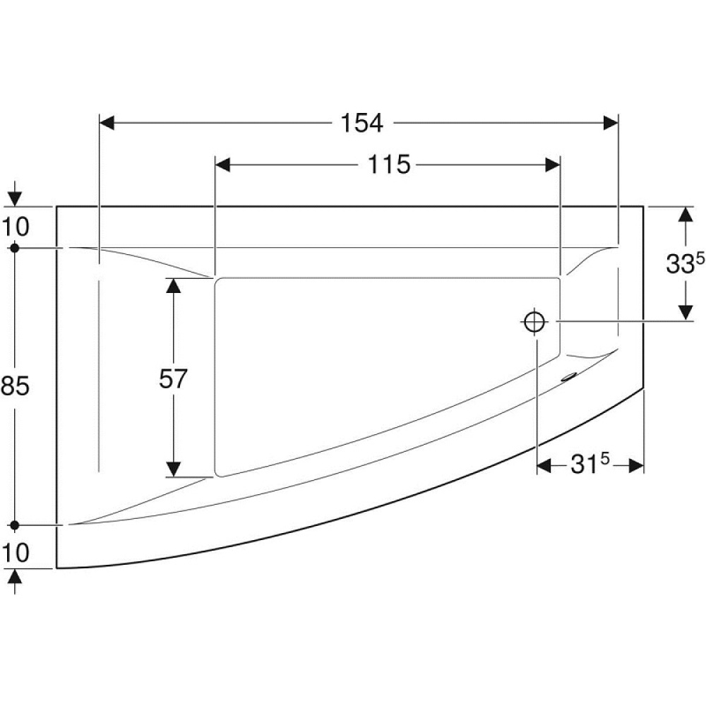 Акриловая ванна 170x105 Geberit (554.322.01.1), прямоугольная-асимметричная