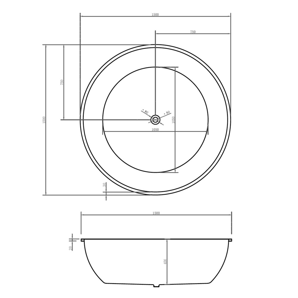 Акриловая ванна 150x150 Abber (AB9279), круглая