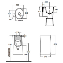 Раковина Azzurra Nativo LALS035370NM/(NAT200/1 bi)*1 подвесная 35 х 37 х 62 см
