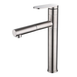 MELANA Смеситель д/кухни-F610303 Stello нерж.сталь, однорычажный, сатин, вытяжной излив