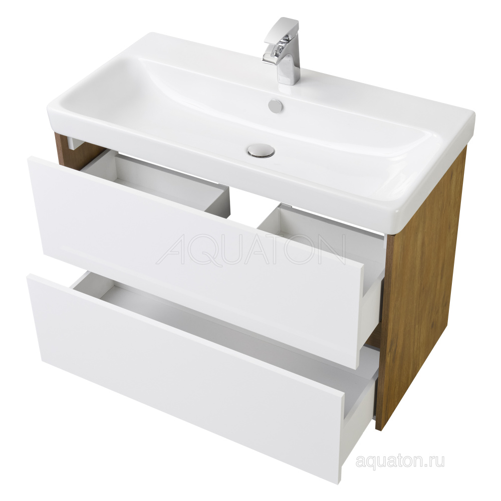 Фото Тумба под раковину Aquaton Сканди 90 белая, дуб рустикальный 1A251901SDZ90