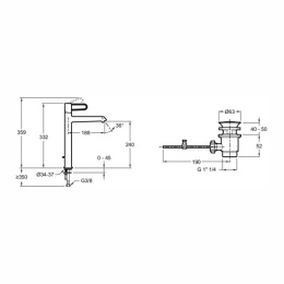 Фото Смеситель для раковины Jacob Delafon Odeon Rive Gauche E21030-00-CP, высокий, с донным клапаном, хро
