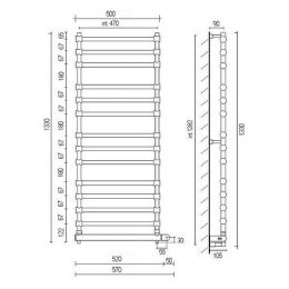 Полотенцесушитель электрический Margaroli Sole 564-14 BOX 5644714OBNB, высота 133 см, ширина 57 см, 