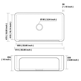Фото Kerasan Hannah YORKSHIRE 542201 Раковина керамическая кухонная 914x470x254 мм, без отверстия под сме