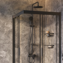 Душевой уголок Am.Pm Gem (WK90EO) с душевой системой и аксессуарами, черный