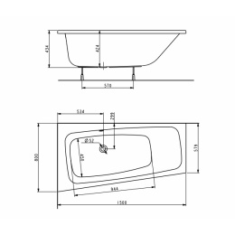 Акриловая ванна 150x80 KOLO (XWA1651000), асимметричная