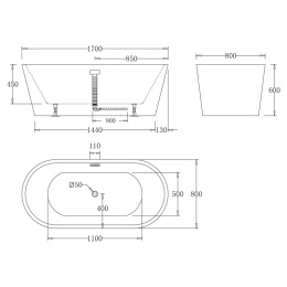 Акриловая ванна 170x80 BelBagno (BB71-1700-NERO), округлая