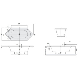 Акриловая ванна 205x90 Villeroy&Boch (UBA205LFO6V-01), прямоугольная-асимметричная
