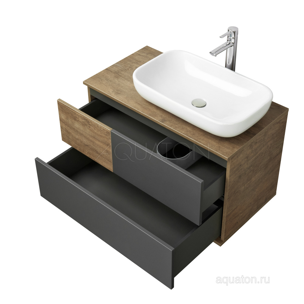 Фото Тумба под раковину Aquaton Терра 85 дуб кантри, антрацит 1A247201TEKA0
