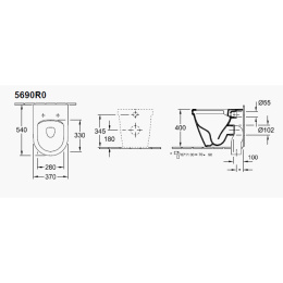 Приставной унитаз Villeroy&Boch Architectura Oval 5690 R001, безободковый