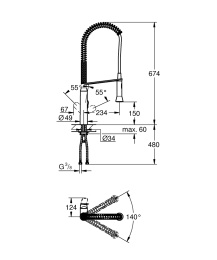 Grohe K7 32950DC0 Смеситель для кухни, профессиональный, выдвижной гибкий излив