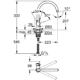 Фото Grohe BauClassic 31535001 Смеситель для кухни однорычажный