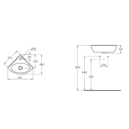 Раковина Ideal Standard Ecco W420201 48х36 см угловая