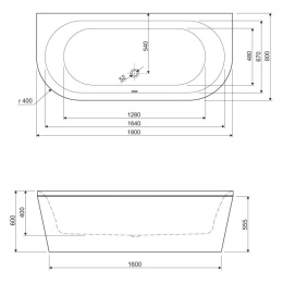 Акриловая ванна 180x80 Cezares (METAURO-wall-180-80-40), овальная