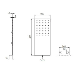 Remer Ultra RR350UF NO Душевая головка настенная 500*250mm (сталь) черн.матовый